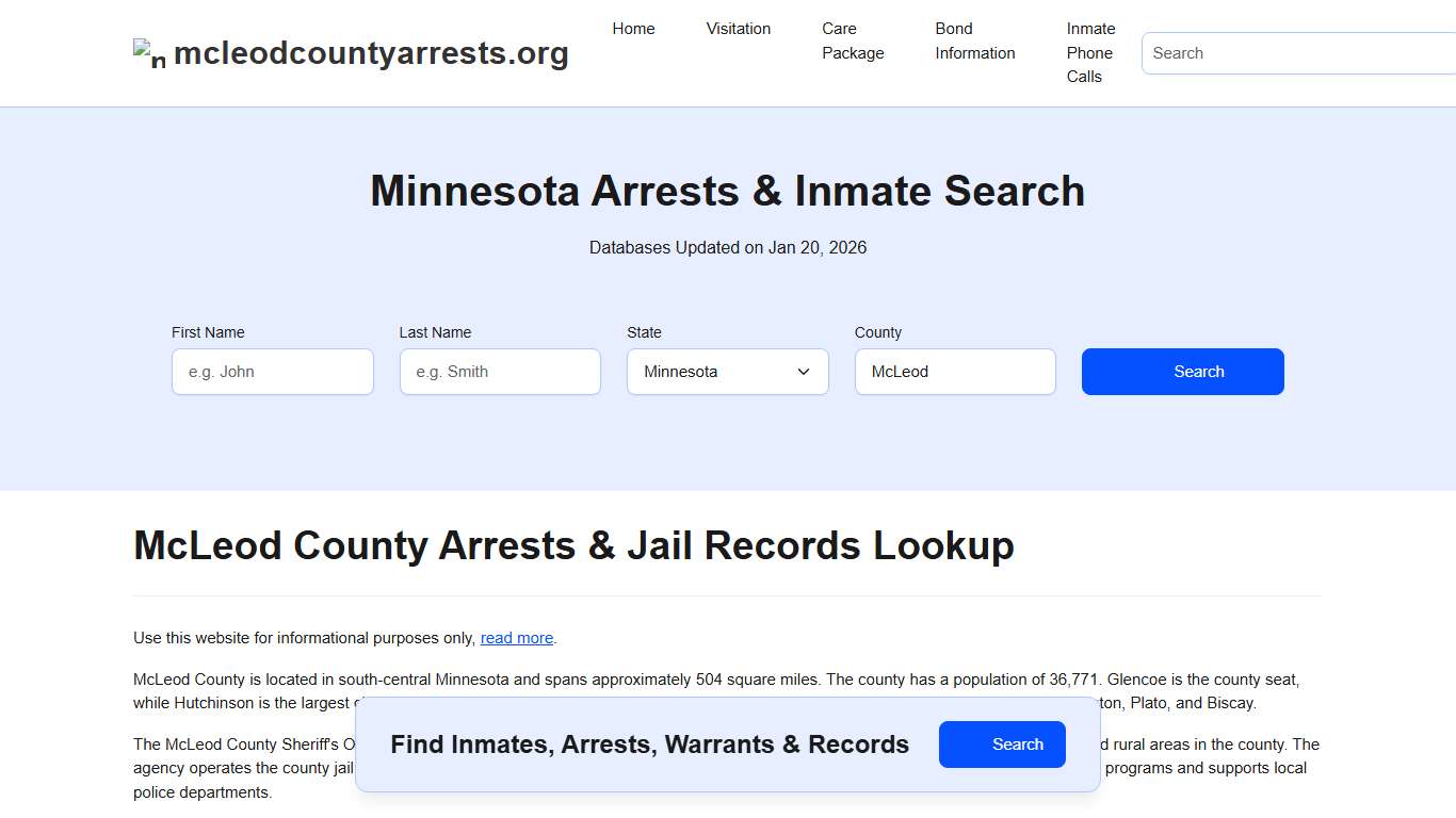McLeod County, MN Arrests, Warrants, Police Records Search